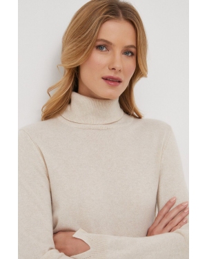 Sisley sweter z domieszką wełny damski kolor beżowy lekki z golfem