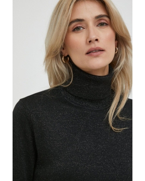 Sisley sweter z domieszką wełny damski kolor czarny lekki z golfem