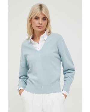Sisley sweter wełniany damski kolor turkusowy