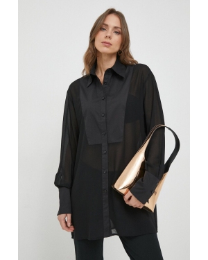 Sisley koszula damska kolor czarny regular z kołnierzykiem klasycznym