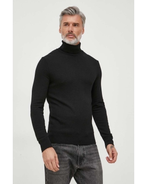 Sisley sweter z domieszką wełny męski kolor czarny lekki z golferm
