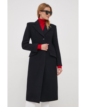 Sisley płaszcz wełniany kolor czarny przejściowy