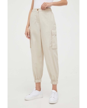 Sisley spodnie bawełniane kolor beżowy fason cargo high waist