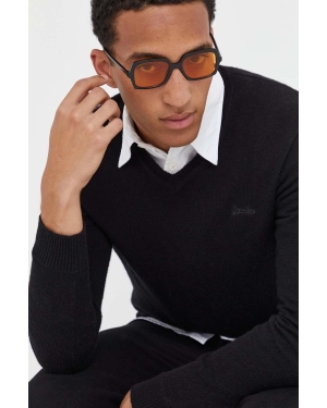 Superdry sweter z domieszką wełny męski kolor czarny