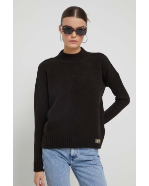 Superdry sweter z domieszką wełny damski kolor czarny ciepły