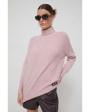 Superdry sweter z domieszką wełny damski kolor różowy ciepły z golfem