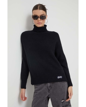 Superdry sweter z domieszką wełny damski kolor granatowy z golfem