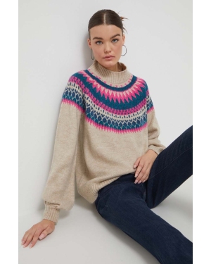Superdry sweter damski kolor beżowy z półgolfem