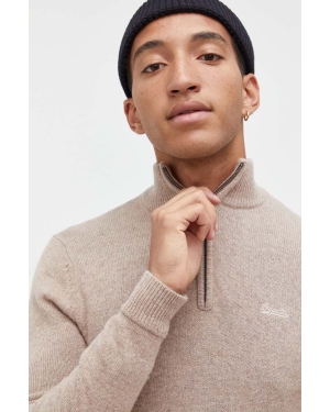 Superdry sweter z domieszką wełny męski kolor beżowy lekki z półgolfem