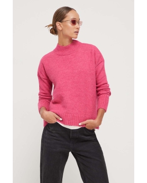 Superdry sweter z domieszką wełny damski kolor różowy ciepły z półgolfem