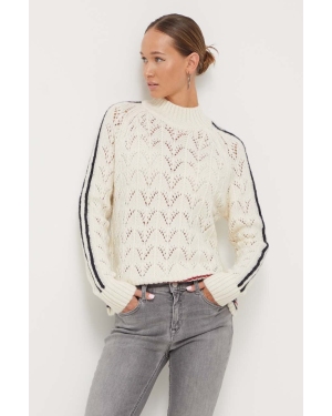 Superdry sweter z domieszką wełny damski kolor beżowy z półgolfem