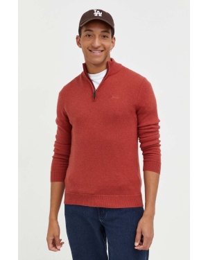 Superdry sweter z domieszką wełny męski kolor czerwony z półgolfem