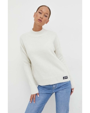 Superdry sweter z domieszką wełny damski kolor biały z półgolfem