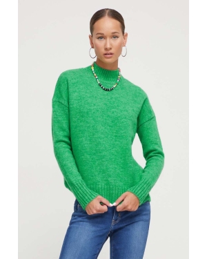 Superdry sweter z domieszką wełny damski kolor zielony z półgolfem
