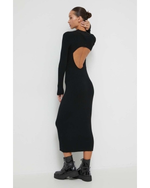 Superdry sukienka z domieszką lnu kolor czarny maxi dopasowana