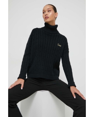 Superdry sweter bawełniany kolor czarny lekki z golfem
