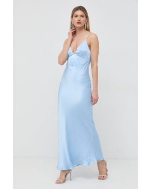 Bardot sukienka kolor niebieski maxi rozkloszowana