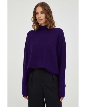 Drykorn sweter wełniany damski kolor fioletowy lekki z półgolfem