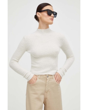 Drykorn sweter wełniany damski kolor beżowy z półgolfem