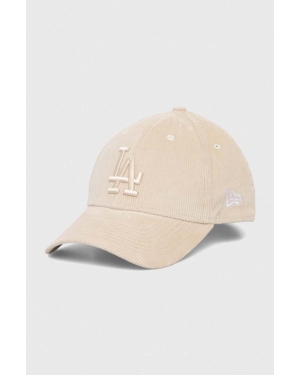 New Era czapka sztruksowa kolor beżowy z aplikacją LOS ANGELES DODGERS