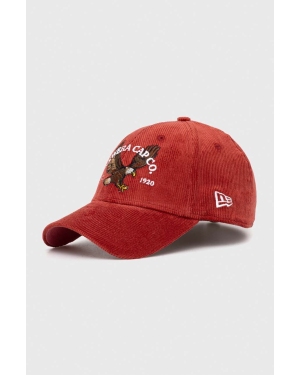 New Era czapka z daszkiem sztruksowa kolor czerwony z aplikacją