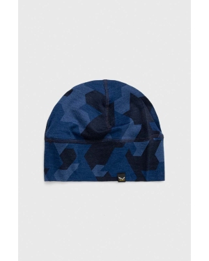 Salewa czapka Cristallo kolor niebieski z cienkiej dzianiny wełniana