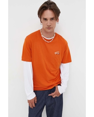 Tommy Jeans t-shirt bawełniany kolor pomarańczowy z nadrukiem