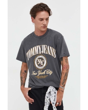 Tommy Jeans t-shirt bawełniany kolor szary z nadrukiem