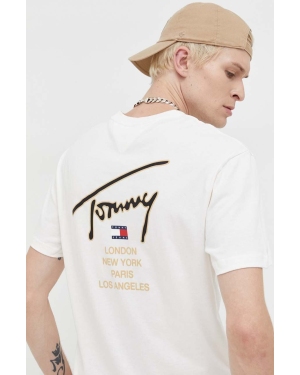 Tommy Jeans t-shirt bawełniany kolor beżowy z nadrukiem