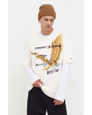 Tommy Jeans t-shirt bawełniany męski kolor beżowy z nadrukiem