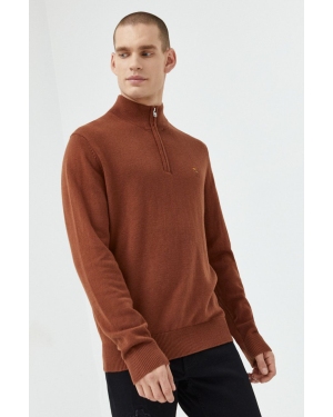 Abercrombie & Fitch sweter z domieszką wełny męski kolor brązowy lekki z półgolfem