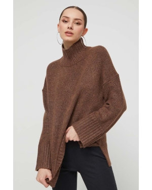Abercrombie & Fitch sweter z domieszką wełny damski kolor brązowy ciepły z golfem