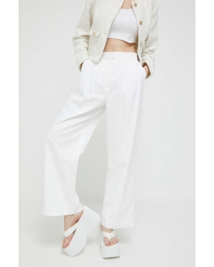 Abercrombie & Fitch spodnie lniane kolor biały szerokie high waist