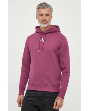 Calvin Klein Jeans bluza męska kolor fioletowy z kapturem z aplikacją