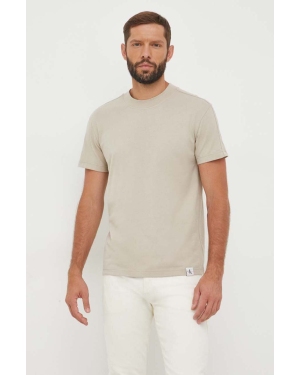 Calvin Klein Jeans t-shirt bawełniany kolor beżowy gładki