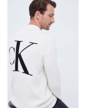 Calvin Klein Jeans sweter bawełniany kolor beżowy lekki