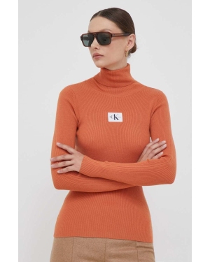 Calvin Klein Jeans sweter damski kolor pomarańczowy z golfem