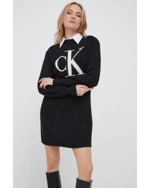 Calvin Klein Jeans sukienka bawełniana kolor czarny midi prosta