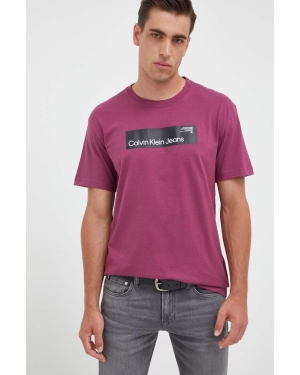 Calvin Klein Jeans t-shirt bawełniany kolor fioletowy z nadrukiem