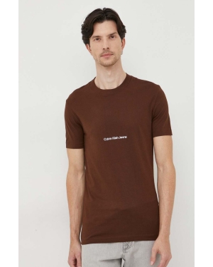 Calvin Klein Jeans t-shirt bawełniany kolor brązowy z aplikacją