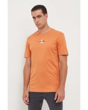 Calvin Klein Jeans t-shirt bawełniany kolor pomarańczowy z nadrukiem