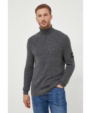 Calvin Klein Jeans sweter wełniany męski kolor szary lekki z golferm