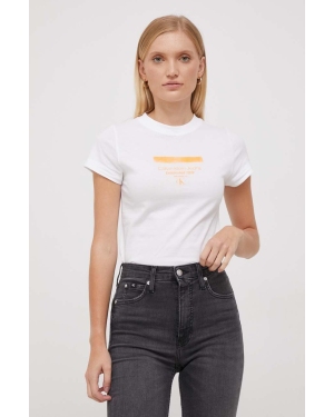 Calvin Klein Jeans t-shirt bawełniany damski kolor beżowy