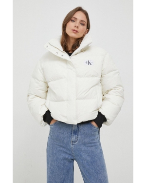 Calvin Klein Jeans kurtka puchowa damska kolor beżowy zimowa oversize