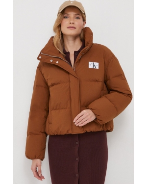 Calvin Klein Jeans kurtka puchowa damska kolor brązowy zimowa oversize