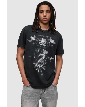 AllSaints t-shirt MG017Z PARLOUR SS CREW męski kolor czarny wzorzysty