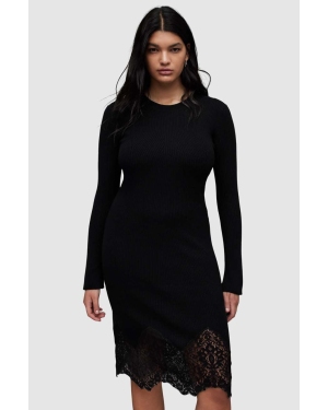 AllSaints sukienka WD044Z MILLY DRESS kolor czarny midi prosta