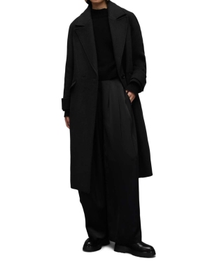 AllSaints płaszcz WO016Z MABEL COAT damski kolor czarny przejściowy dwurzędowy