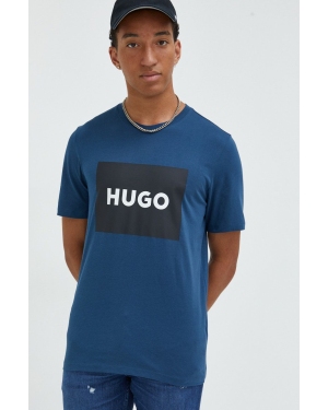 HUGO t-shirt bawełniany 50467952 kolor granatowy z nadrukiem