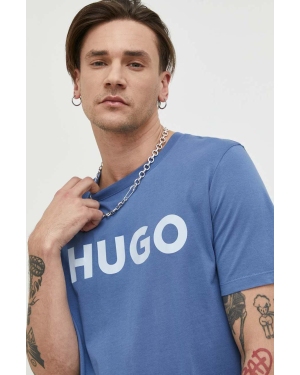 HUGO t-shirt bawełniany kolor fioletowy z nadrukiem